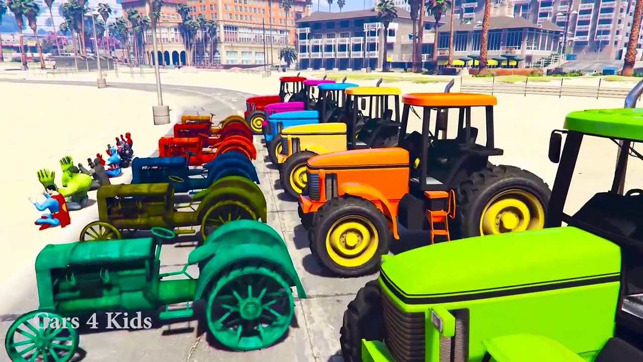 FUN COLOR TRACTOR Transportation Spiderman Cartoon for Toddlers w