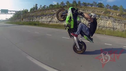 Street Bike STUNTS Long Highway WHEELIES On Extended Swingarm Kawasaki Ninja ZX6R Motorcyc
