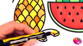 How to Draw Watermelon & Pineapple Coloring Pages Fruit | Kids Learn Drawing | Art Colors