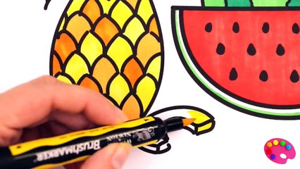 How to Draw Watermelon & Pineapple Coloring Pages Fruit | Kids Learn Drawing | Art Colors