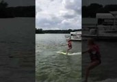 Family Carries Out Crazy Plan to Pull Water Skier With Kayaks