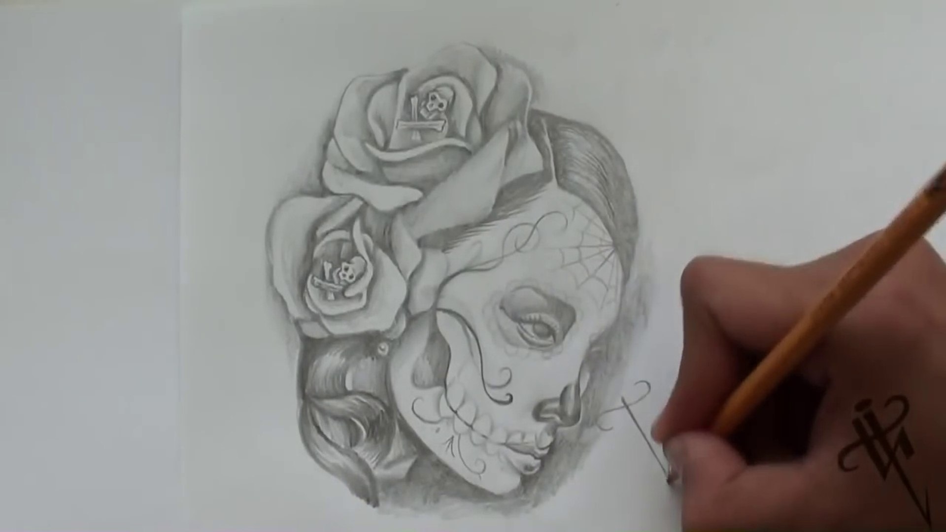 Como dibujar una Catrina con rosas / Drawing a Catrina & Roses Tattoo  designs Diseños para tatuar - Nosfe Ink Tattoo - video Dailymotion