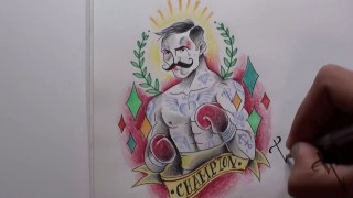 Dibujando un Boxeador Tradicional Diseños para tatuar - Drawing a Boxing Tattoo Design - Nosfe Ink Tattoo