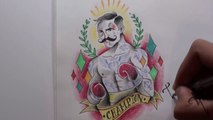 Dibujando un Boxeador Tradicional Diseños para tatuar - Drawing a Boxing Tattoo Design - Nosfe Ink Tattoo