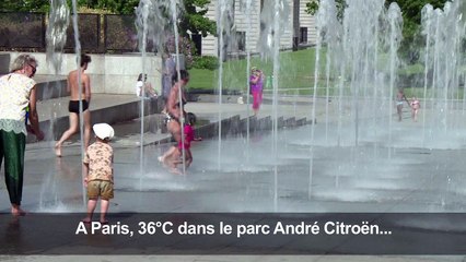 Canicule : les Parisiens trouvent refuge sous les jets d'eau