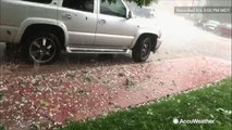 Storm chaser Reed Timmer is pelted with hail in Colorado