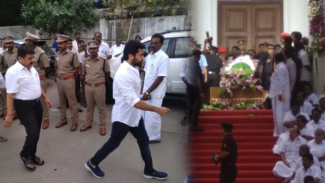 கருணாநிதியின் உடலுக்கு நடிகர்கள் சிவக்குமார் மற்றும் சூர்யா நேரில் அஞ்சலி.