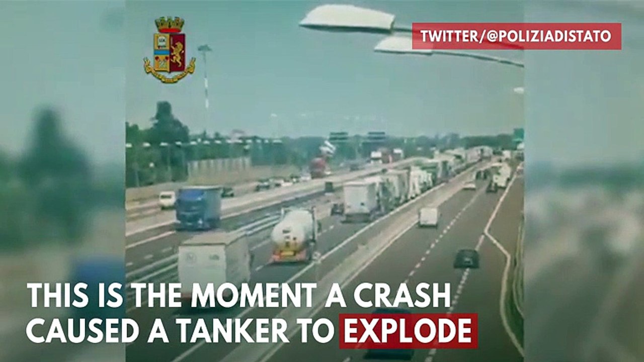 CCTV Shows Moment Tanker Explodes On Italian Highway