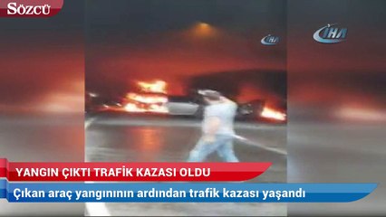 Tünelde otomobil alev aldı, zincirleme kaza yaşandı