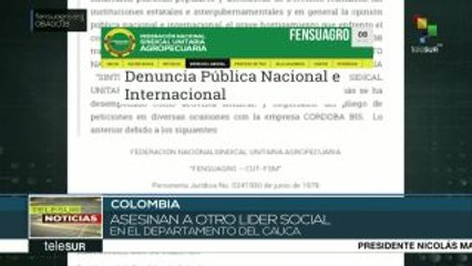 Colombia: asesinan a otro líder social en el departamento del Cauca