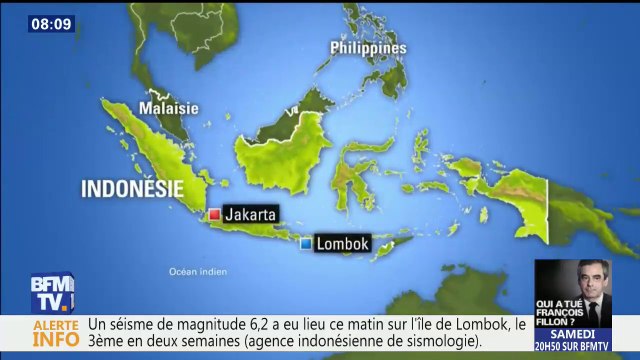 Un nouveau séisme frappe l'île de Lombok en Indonésie, le troisième en deux semaines