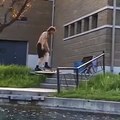 Clever Guy Combining Skateboarding And Fishing