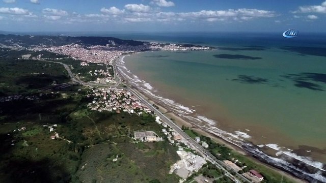 Ordu'daki sel sonrası Karadeniz çamura bulandı...Ordu sahili havadan görüntülendi