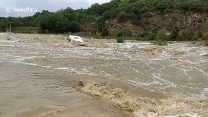Caravan washed down river amid heavy floods in south of France