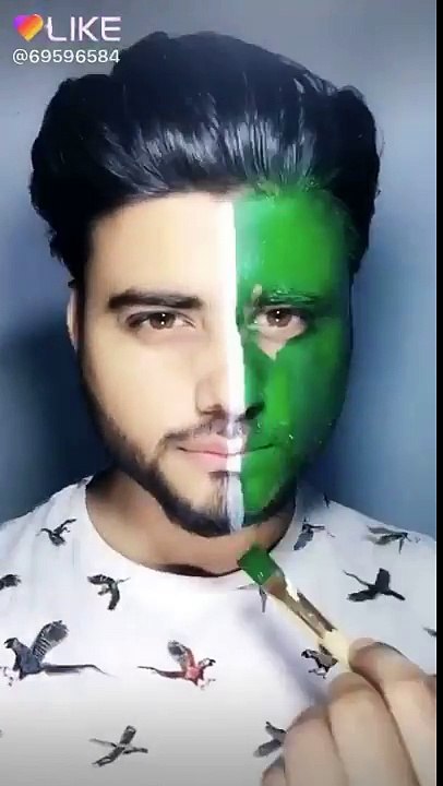 14 aug ind and pak flag on face