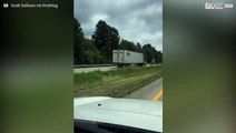Semitruck drives on the wrong side of the highway!!!!!!!