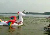 Women on Inflatable Rainbow Unicorn Rescued From Weedy Minnesota Lake