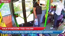 Bursa Halk otobüsüne taşlı saldırı anı kamerada