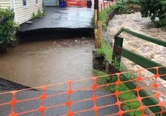 Roads Washed Out by Flooding in Saint Clair, Pennsylvania