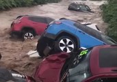 Flood Waters Sweep Away Cars From New Jersey Dealership