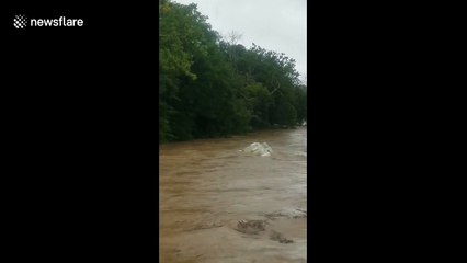 Dramatic video shows camper van floating down overflowed river in Pennsylvania town