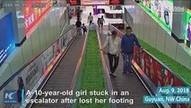 A 10-year-old girl stuck in an escalator after lost her footing. A panel of the escalator was lost. She was saved by a passerby.