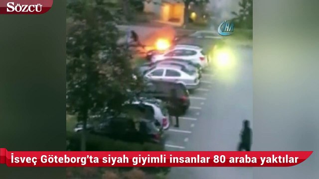İsveç'in ikinci büyük şehri Göteborg'ta bazı siyah giyimli insanlar 80 araba yaktılar