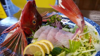 Japanese Street Food - SEA ROBIN FISH Sashimi Okinawa Seafood Japan