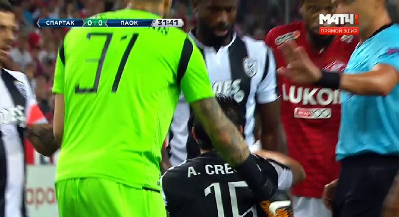 Luiz Adriano Red Card -  Spartak vs PAOK - Champions League 201