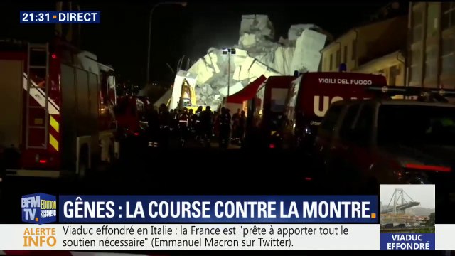 Gênes: même si la nuit est tombée, les opérations de secours se poursuivent