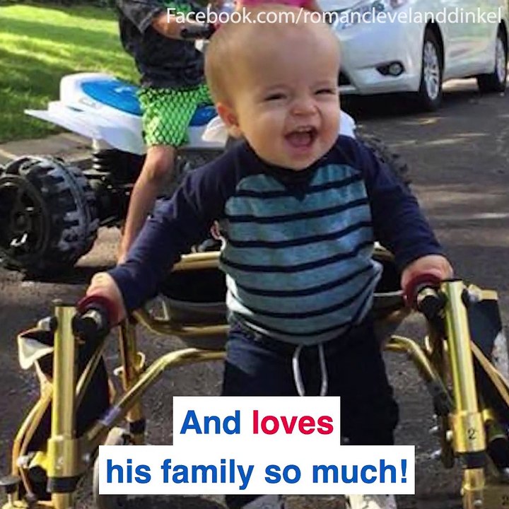 This two-year-old born with spina bifida is proudly walking on crutches!