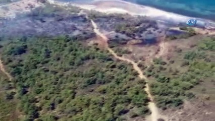 Ayvalık’taki orman yangını söndürüldü... Yangın havadan böyle görüntülendi