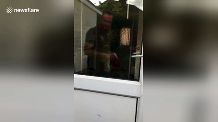 Dog uses invisible trampoline to beg to come outside