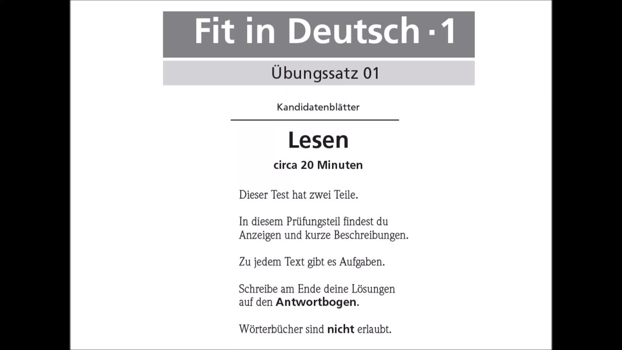 Fit in Deutsch 1 Übungssatz 01 Lesen & Schreiben