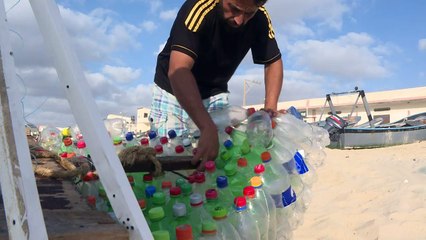 Download Video: Palestinian fisherman makes boat out of 700 plastic bottles