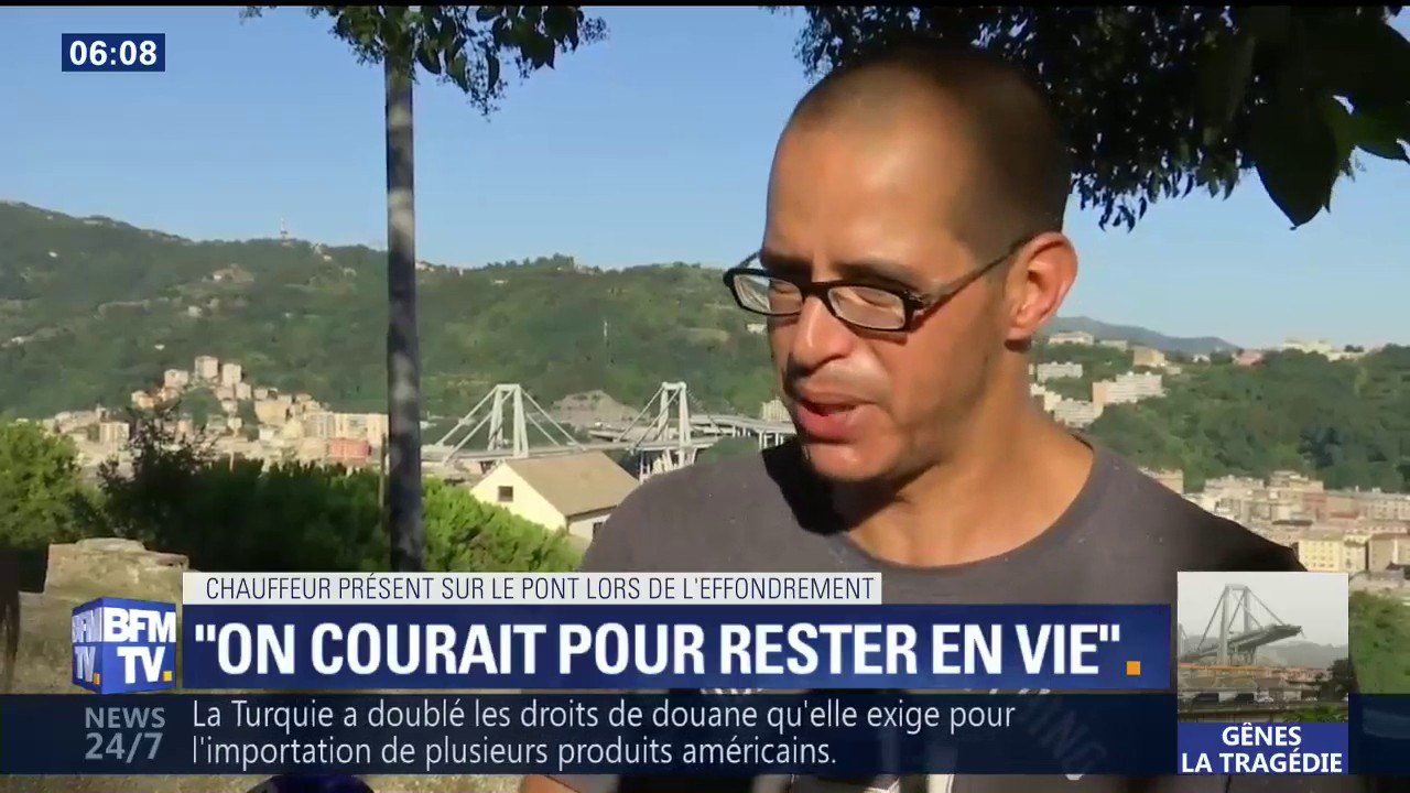 Gênes: "On courrait pour rester en vie", témoigne un chauffeur routier présent sur le pont lors de l'effondrement