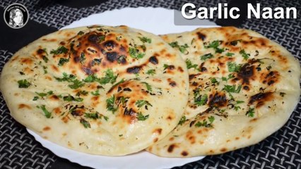 Garlic Naans on Tawa - Without Oven Garlic Naan Recipe - Without Tandoor Naan Recipe at Home