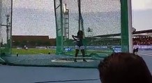 Tynelle Gumbs in the Hammer throw finals where she hurled a distance of 56.54 to place 5th.