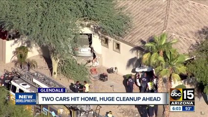 Two cars hit home in Glendale; huge cleanup ahead