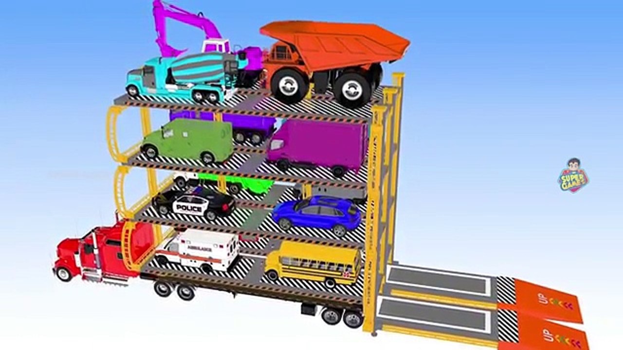 Colors for Children to Learn with Street Vehicles 3d Transport Car Long Haul Carrier Truck