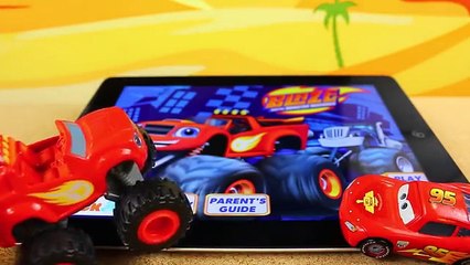 Blaze and the Monster Machines Plays Racing Game App with Disney Cars Lightning McQueen