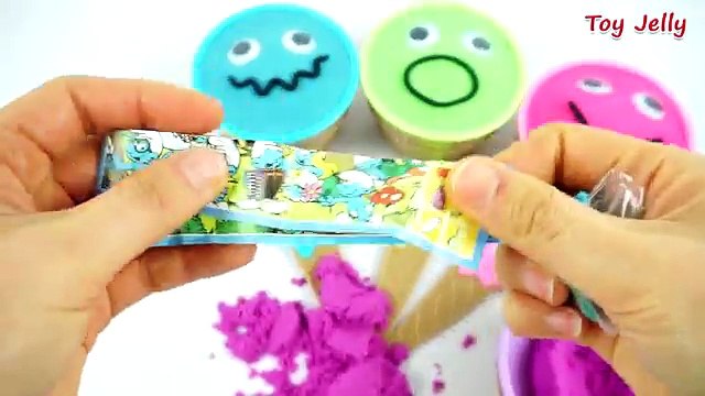 Kinetic Sand Smiley Face Ice Cream Surprise Toys Smurfs Barbie Play Doh Learn Colors with