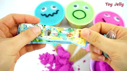 Kinetic Sand Smiley Face Ice Cream Surprise Toys Smurfs Barbie Play Doh Learn Colors with