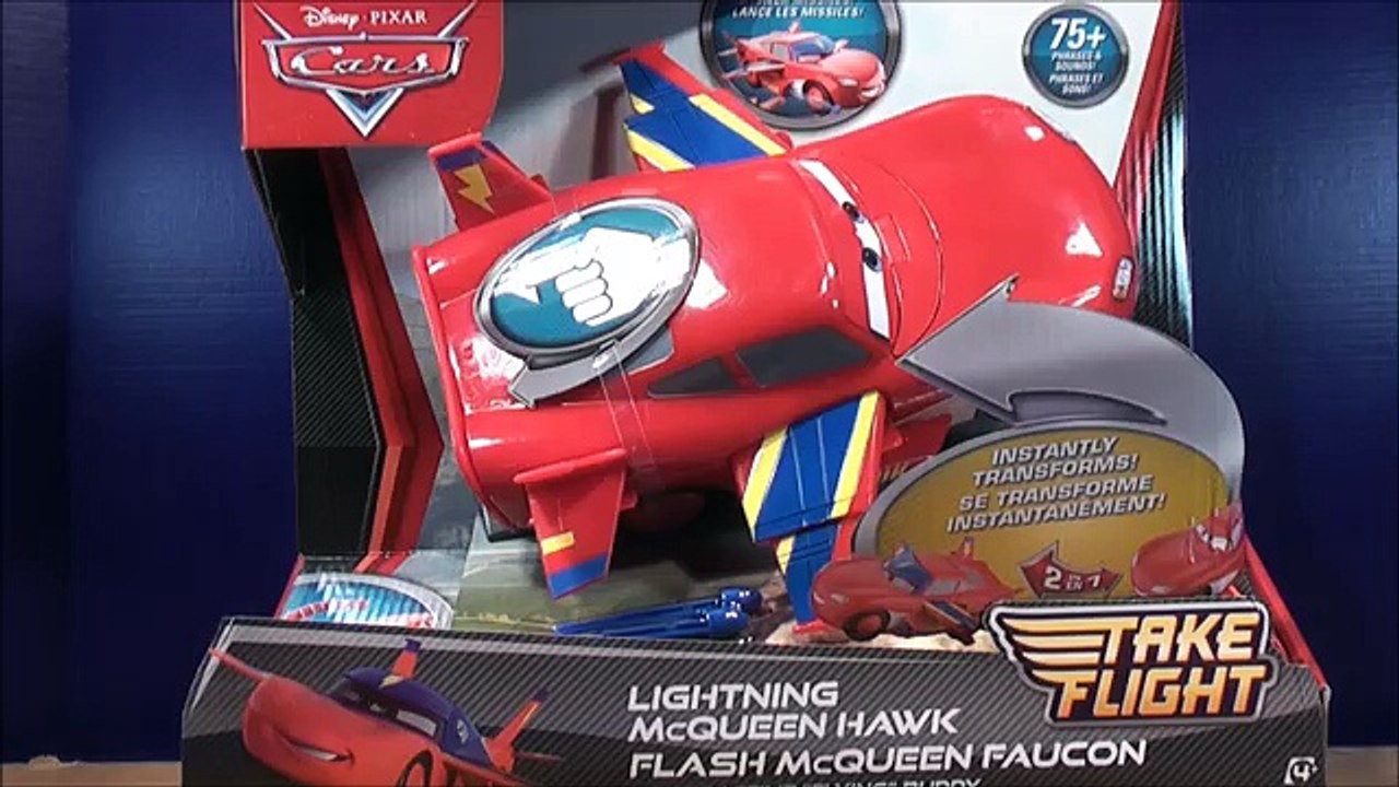 DISNEYS PIXAR CARS LIGHTNING MQUEEN TRANSFORMING HAWK TALKING TOY REVIEW!!..