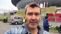 Xinhua reporter Paul Giblin previews  ifa World Cup Russia 2018 semifinal between France and Belgium as Belgium's team bus arrives at St Petersburg Stadium.