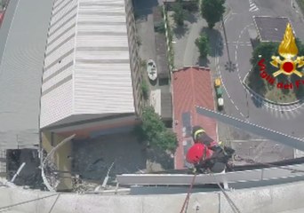 Helmet Cam Captures View of Emergency Crew Working on Genoa Bridge