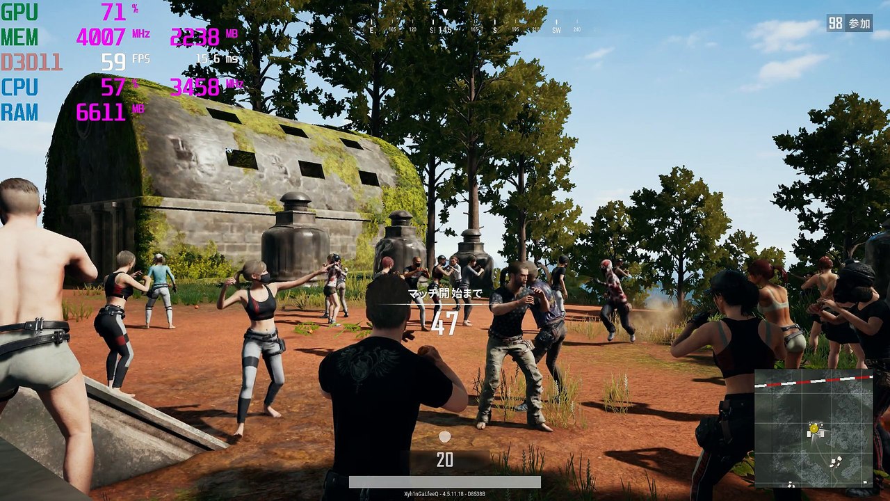 PLAYERUNKNOWN'S BATTLEGROUNDS　動作検証　GTX1060-6GB