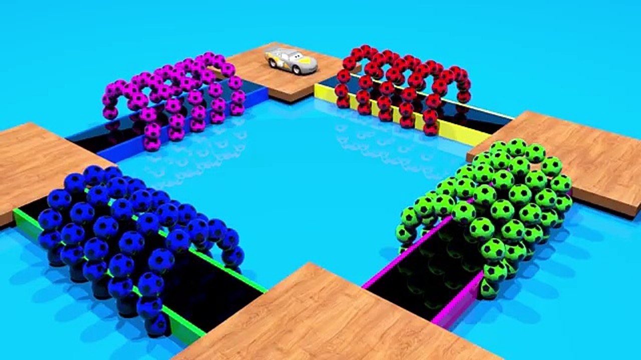 Swimming Pool Colorful Soccer Ball Rings & Lightning Mcqueen Toddler Learning Video For Ki