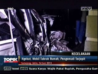 Ngebut, Mobil Tabrak Pembatas Jalan dan Rumah Warga