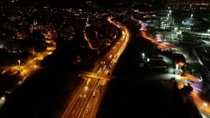 TEM’de bayram yoğunluğu gece saatlerinde havadan görüntülendi